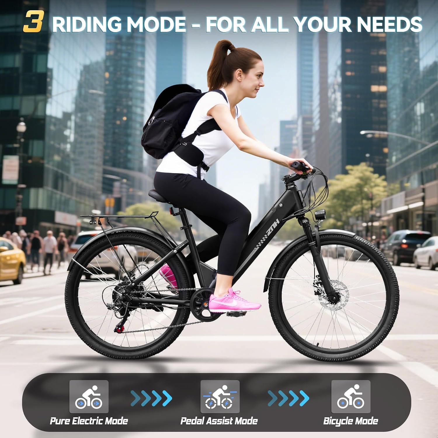 ZNH Electric Bike for Adults, 1000W Peak Motor 28MPH Mountain Ebike, 48V 13Ah Removable Battery Up to 65 Miles, 26' Electric Bicycle with 21-Speed Gear & Front Suspension, UL 2849 Certified