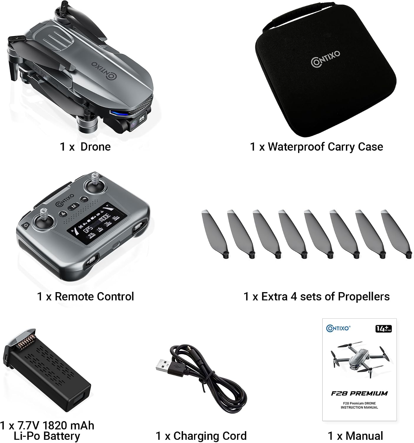 Contixo F28 Premium Two-Axis Gimbal Drone for Adults, 4K Zoom Camera, Brushless Motor, 23 Min Flight, Accurate GPS, Auto Return, Follow Me, 110° Wide-Angle FPV, Portable Foldable Drone for Beginners