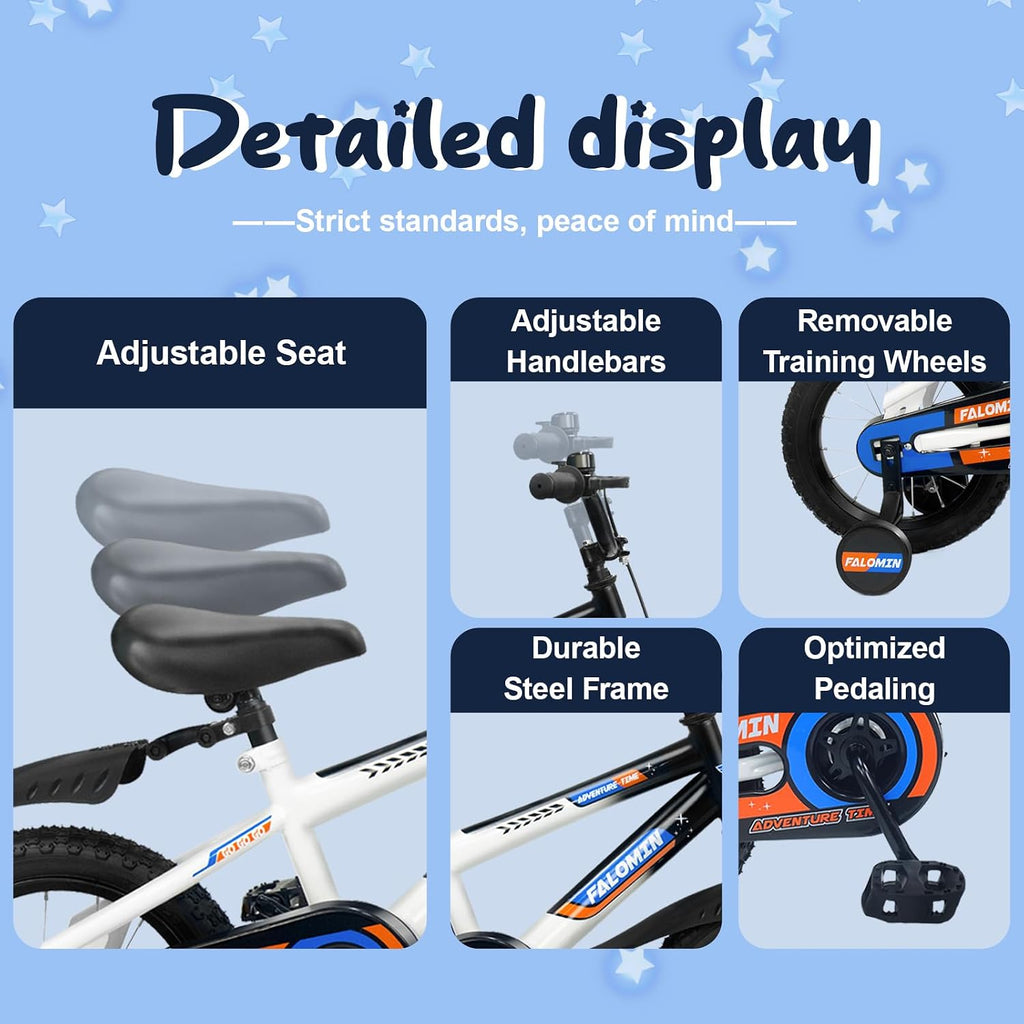 12/14/16 Inch Children's Bike for Toddlers Kids Ages 3-8, Safe Non-Slip Tires, Removable Training Wheels, Coaster Brake, Easy Assembly, Perfect for Boys and Girls, Blue and White