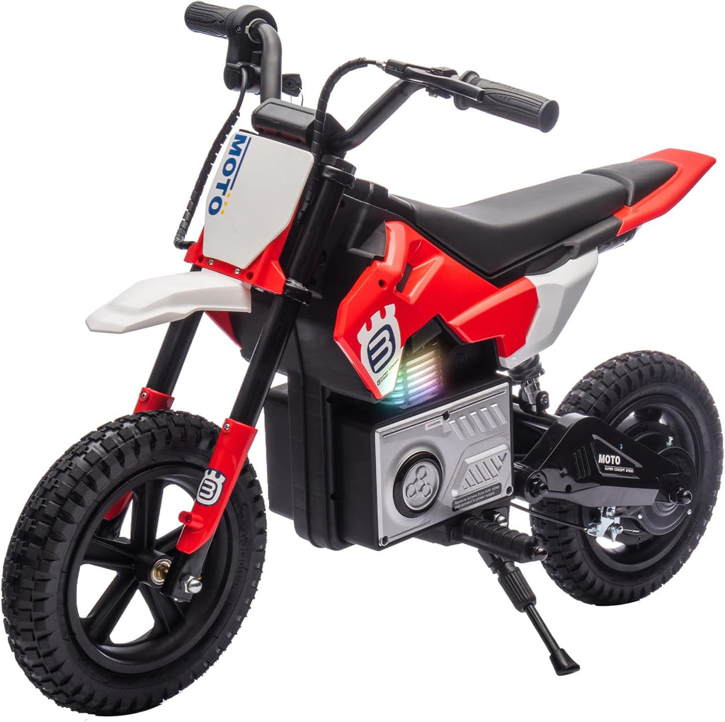WEEROCK 24V Kids Electric Motorcycle 5+ Years Old, Child Ride On Electric Dirt Bike, Rear Shock Absorber, LED Breath Lamp, Bluetooth for Boys Girls Children Electria Toy Gift, Red