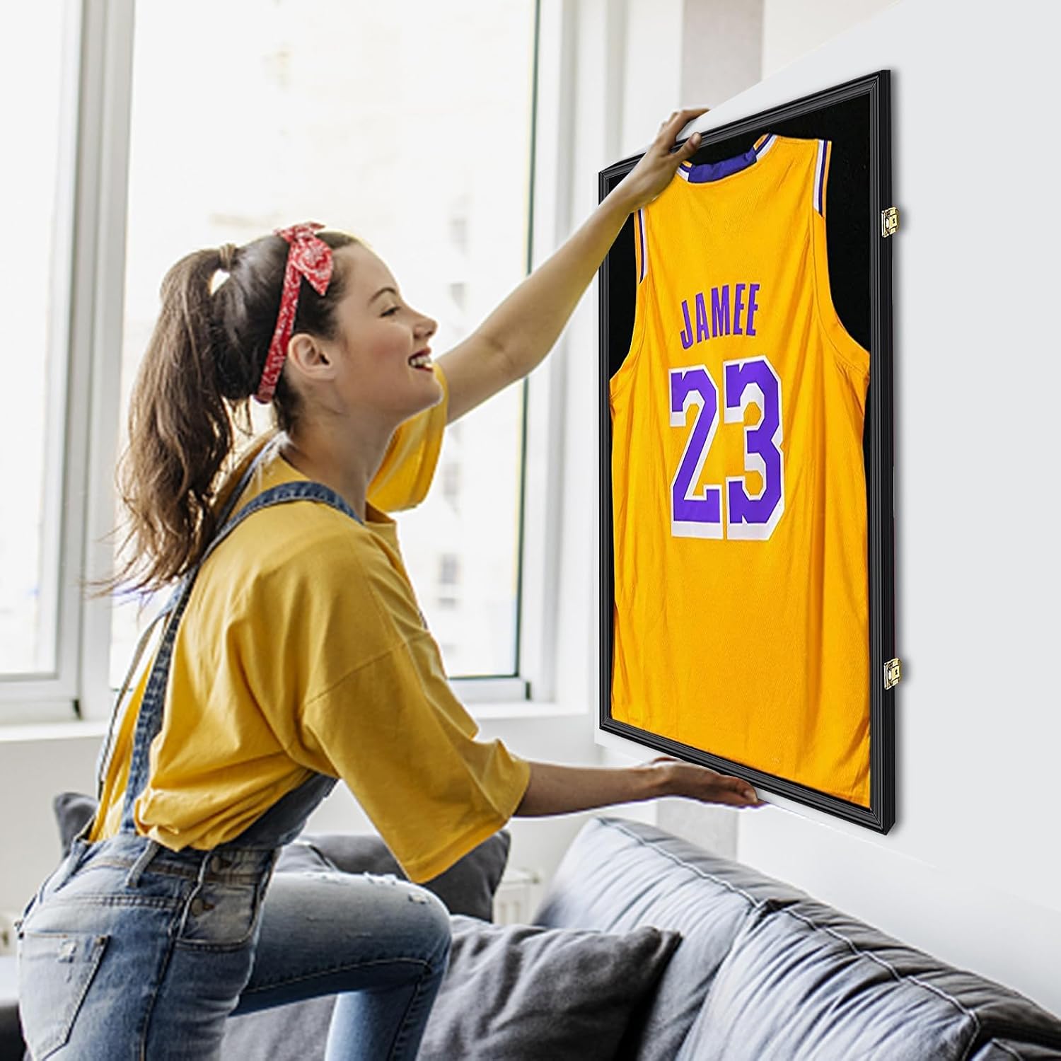 Nice C Jersey Frame Display Case, Jersey Shadow Box Display Case, Football Jersey Display Case, with 98% UV Protection, Hangers, Valet Pinboard, Acrylic, Basketball (Rectangular Four Piece)