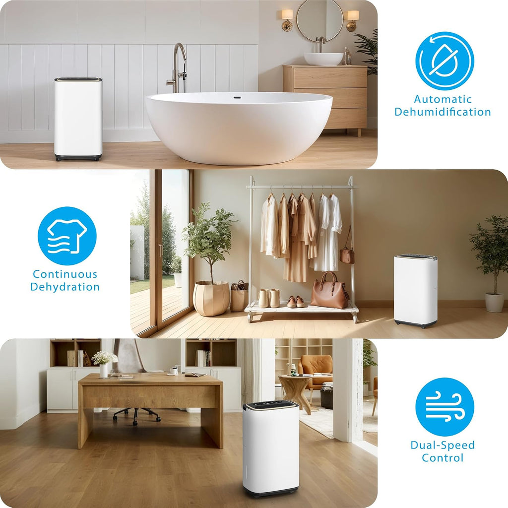5000 Sq.Ft Dehumidifier for Basement with Drain Hose, Update 50 Pint Large Best Compressor Dehumidifiers for Home or Garage, Smart Humidity Control, 24H Timer & Child Lock, Ideal for Large Rooms