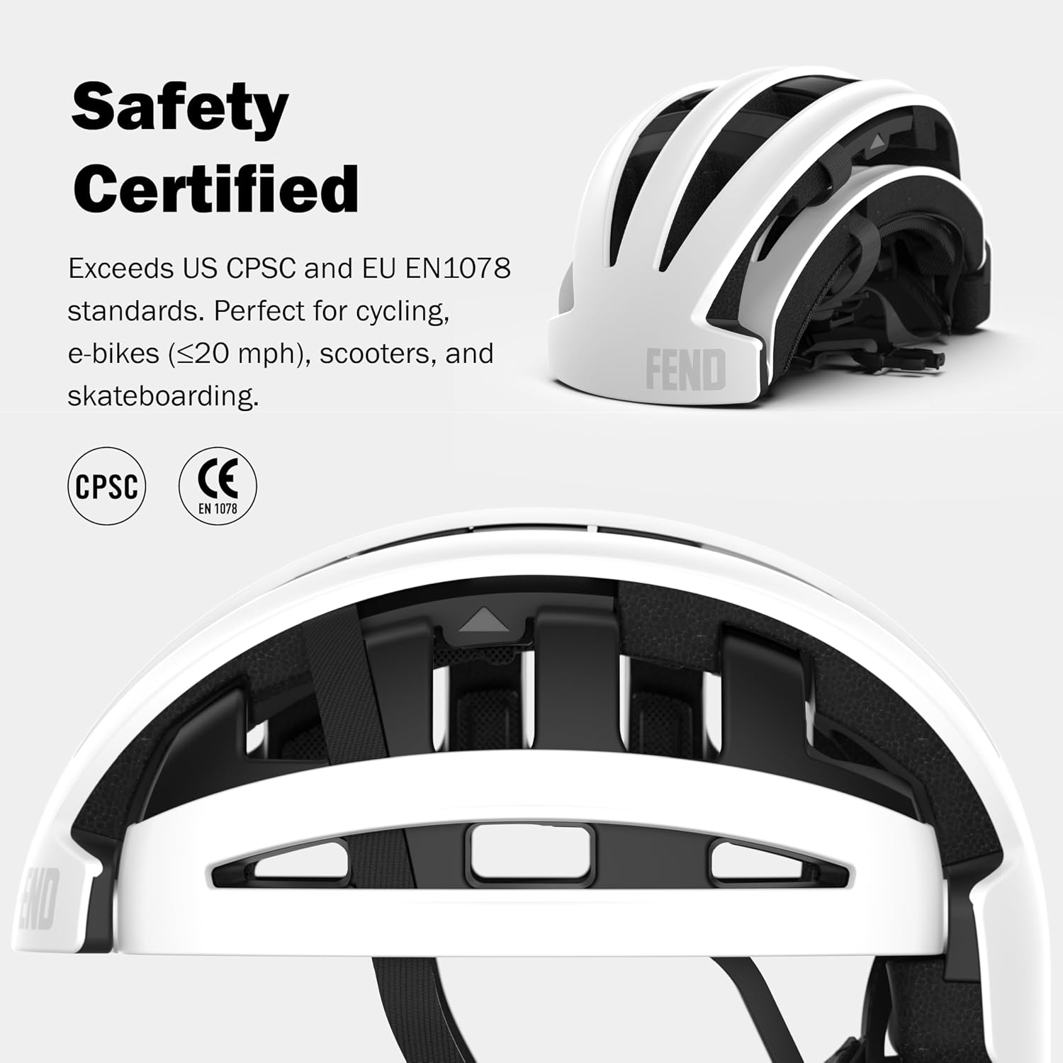 FEND One Foldable Bike Helmet – Patented Smart-Fold 50% Compact Design, Award-Winning Safety CPSC/EN1078 Certified, for Adults, Commuters, E-Bikes, Scooters