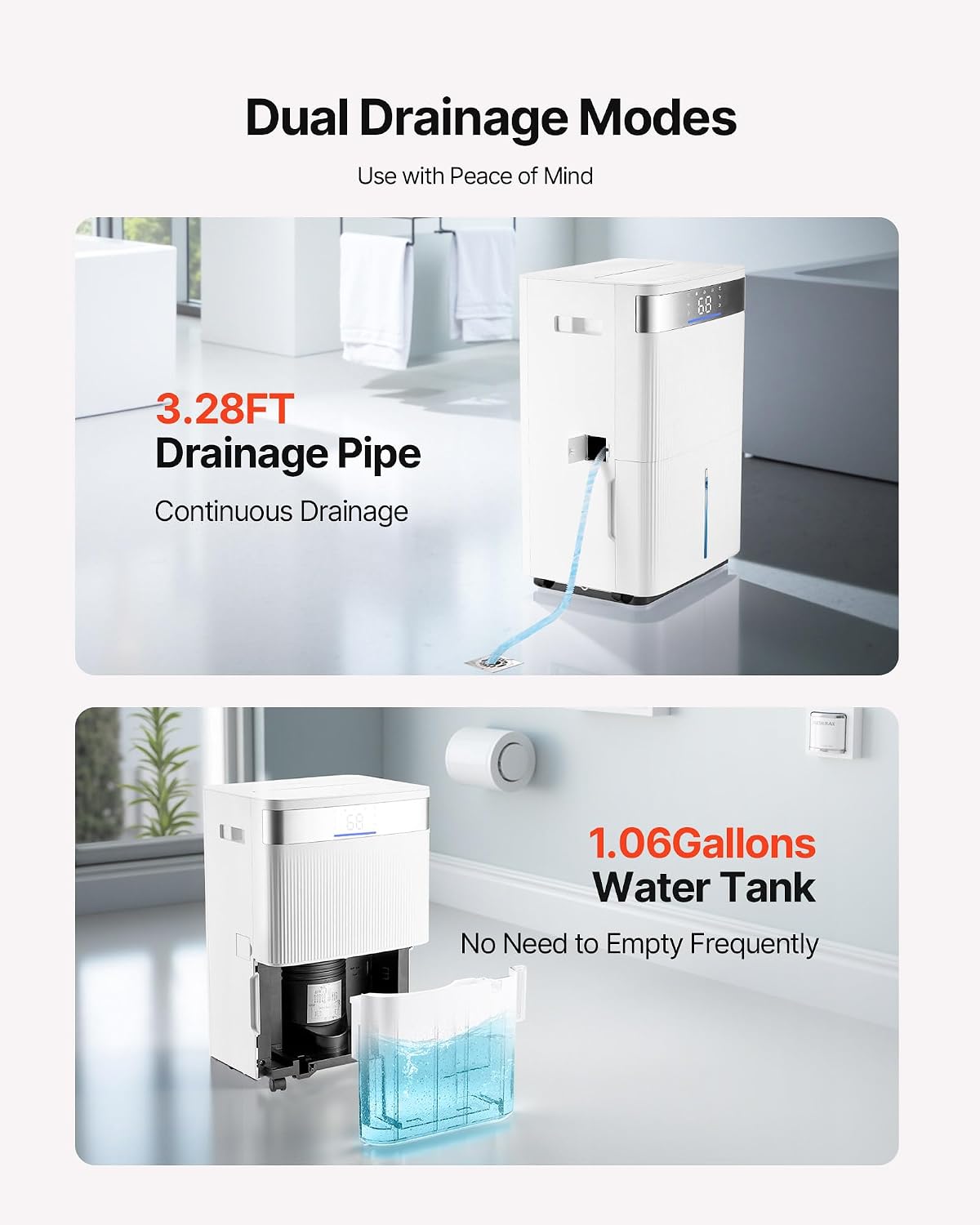 VEVOR 80 Pints Dehumidifier for Home & Basement, 4500 Sq.Ft Large Coverage, Drain Hose for Commercial & Industrial Use, Smart Humidity Control, Low Noise for Warehouses, Bathroom, Bedrooms & Storage