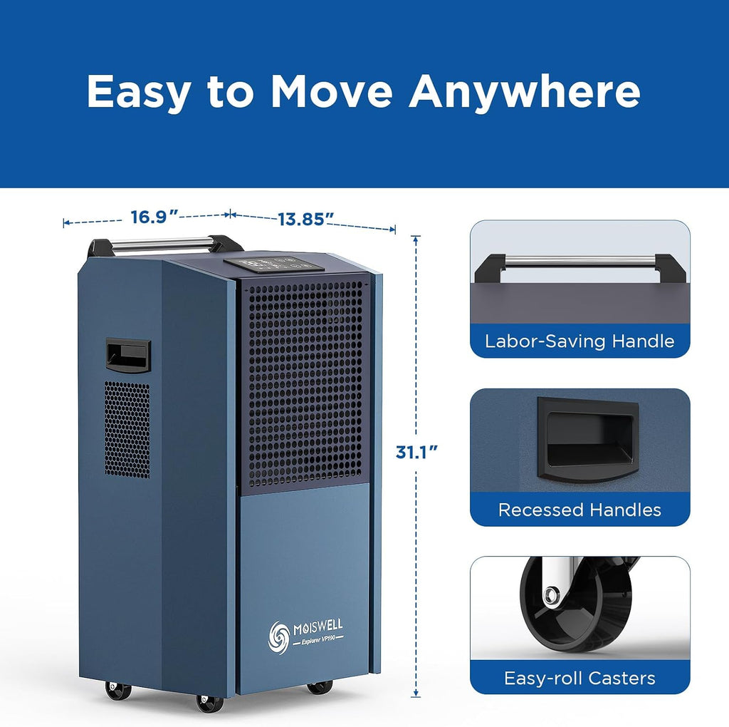 190 Pints Commercial Dehumidifier with Pump for Basements, Industrial Heavy Duty Commercial-grade Portable Dehumidifiers for Large Spaces Warehouse Grow Room, Water Damage Restoration