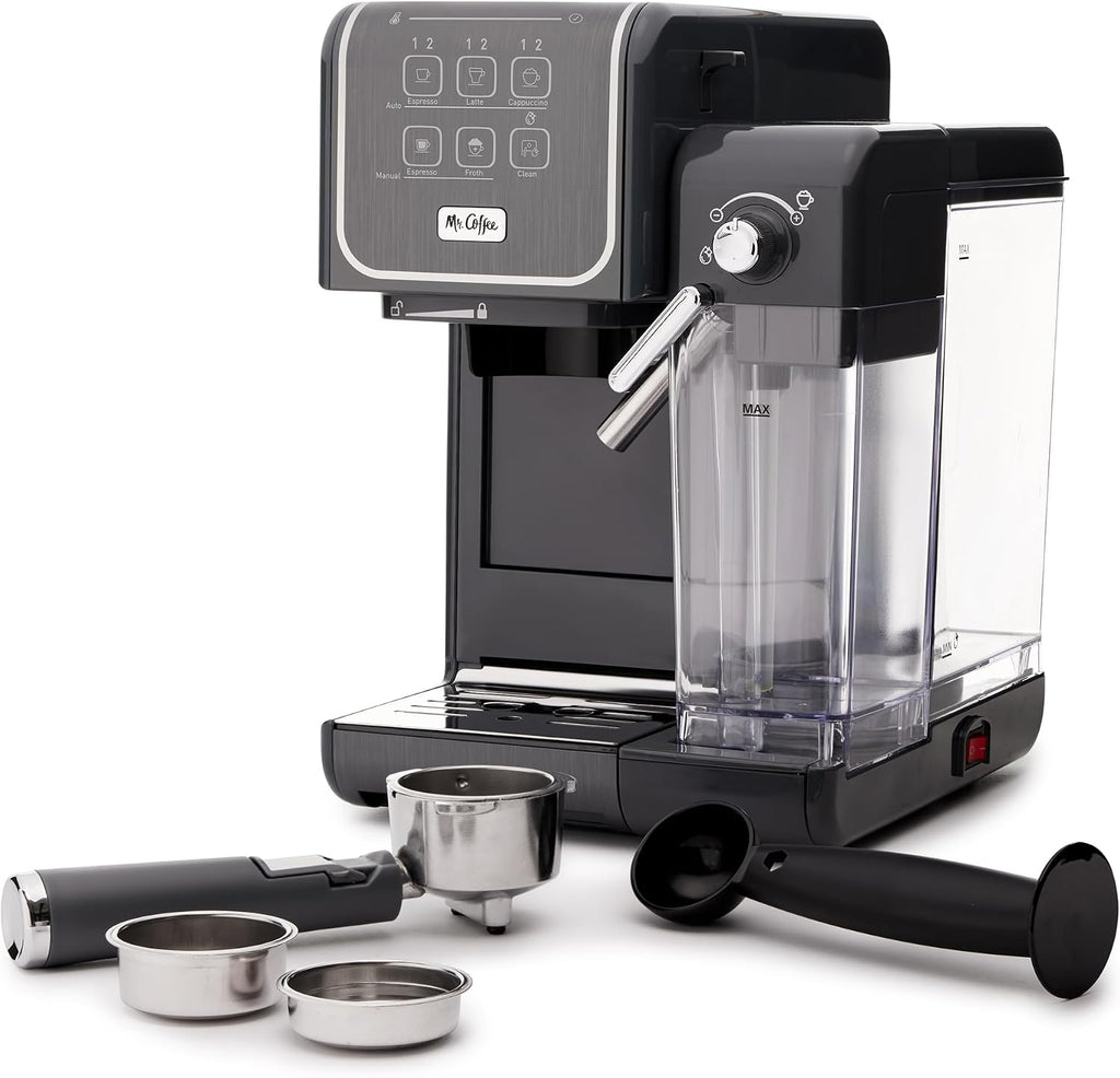 Mr. Coffee One-Touch CoffeeHouse+ Espresso, Cappuccino, and Latte Maker Home Coffee Machine with 19-Bar Italian Pump, and Milk Frother Ideal for Latte, Espresso, and Coffee Lovers