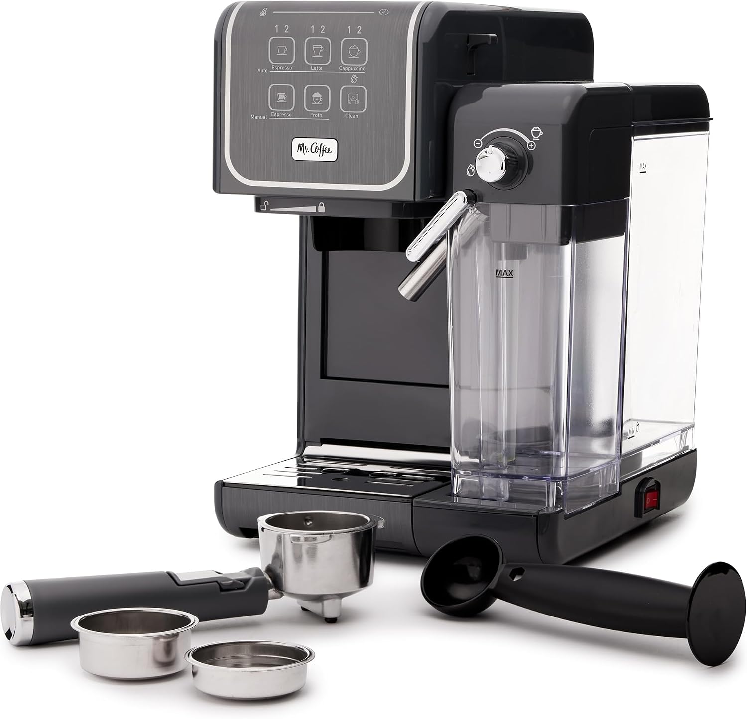 Mr. Coffee One-Touch CoffeeHouse+ Espresso, Cappuccino, and Latte Maker Home Coffee Machine with 19-Bar Italian Pump, and Milk Frother Ideal for Latte, Espresso, and Coffee Lovers