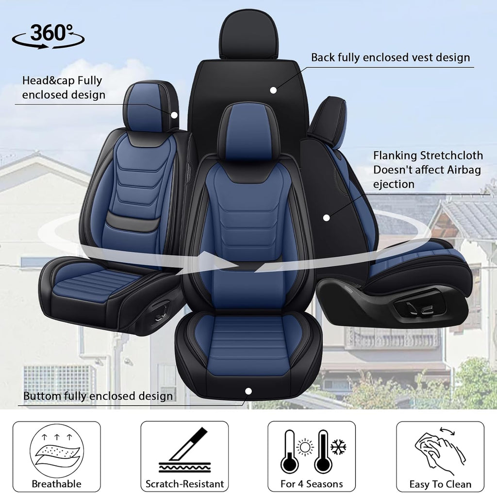 Fit for Toyota Highlander 2001-2025 Custom Seat Covers, PU Leather Car Seat Covers, Full Coverage Protection, Thick Cushioning Seat Protectors(Standard Full Set/Black Blue)