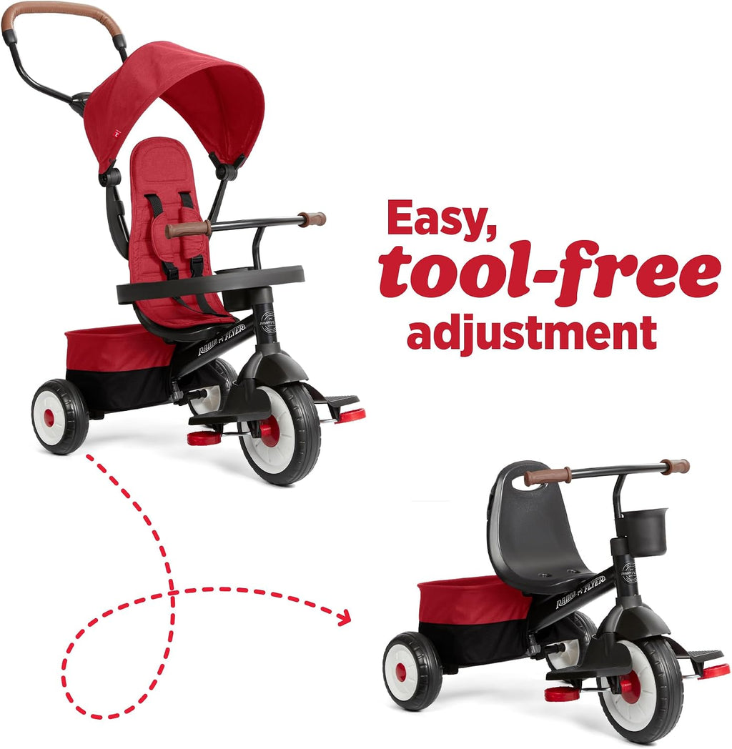 Radio Flyer City 4-in-1 Stroll 'N Trike, Red, for Riders 1-5 Years Old, 4 Riding Modes, 3 Point Harness with Comfort Pad, Parent Controlled Steering, Rear Storage, Stroller Tricycle for Toddlers