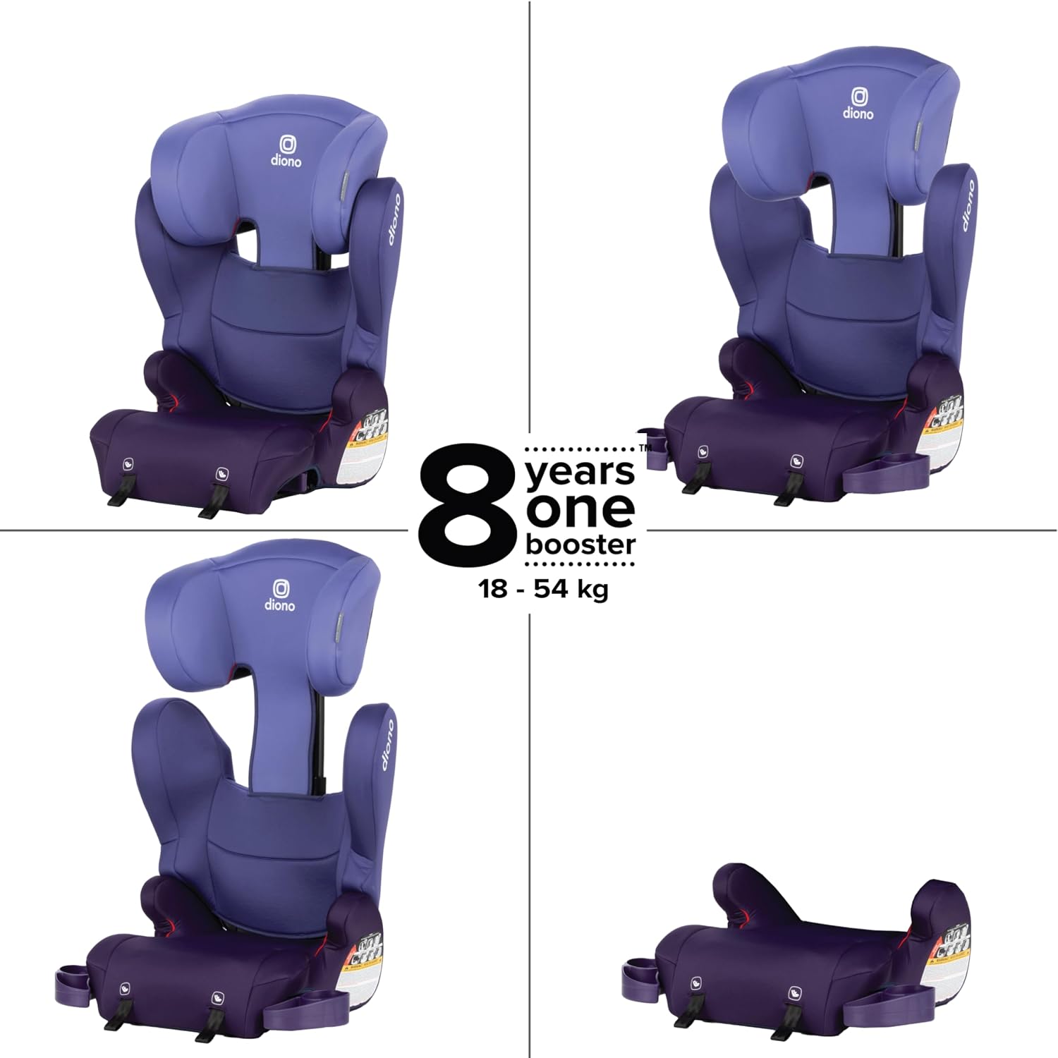 Diono Cambria 2XT XL, Dual Latch Connectors, 2-in-1 Belt Positioning Booster Seat, High-Back to Backless Booster with Space and Room to Grow, 8 Years 1 Booster Seat, Purple Wildberry