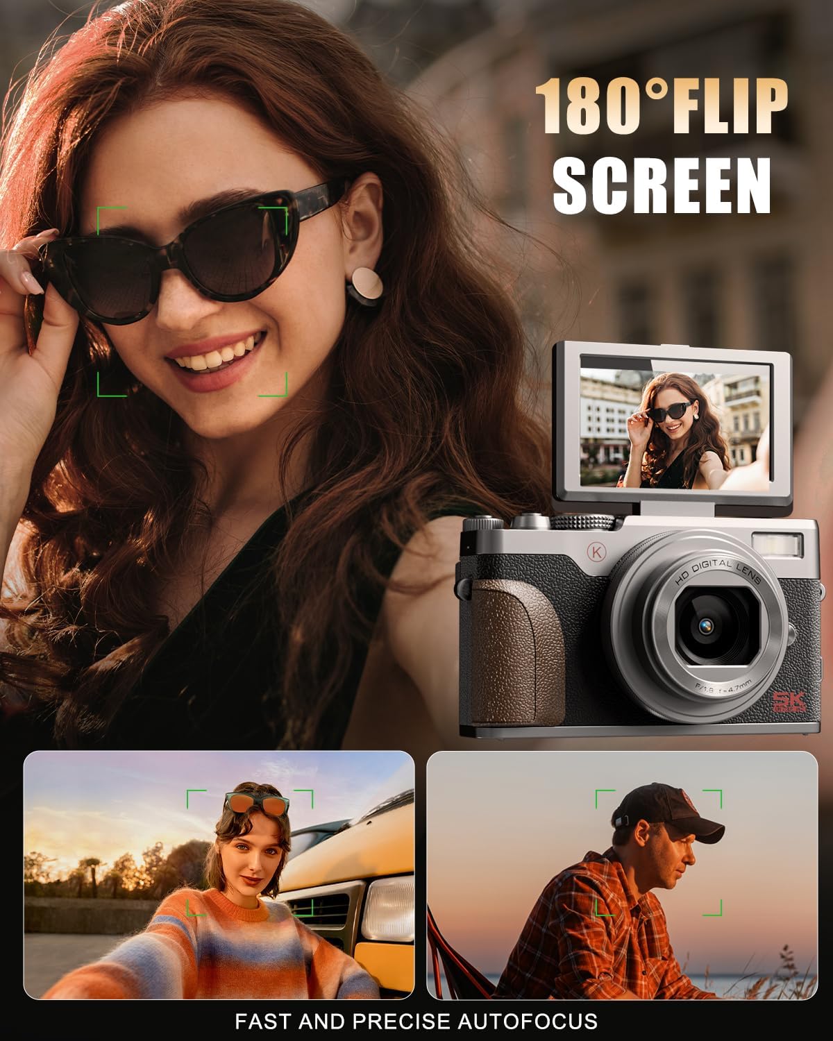 NBD 5K 64MP Digital Camera for Photography with 18X Zoom,2026 Upgraded Autofocus Vlogging Camera,Point and Shoot Digital Cameras with 2 Batteries,64GB TF Card,Flash, Anti-Shake(Silver)