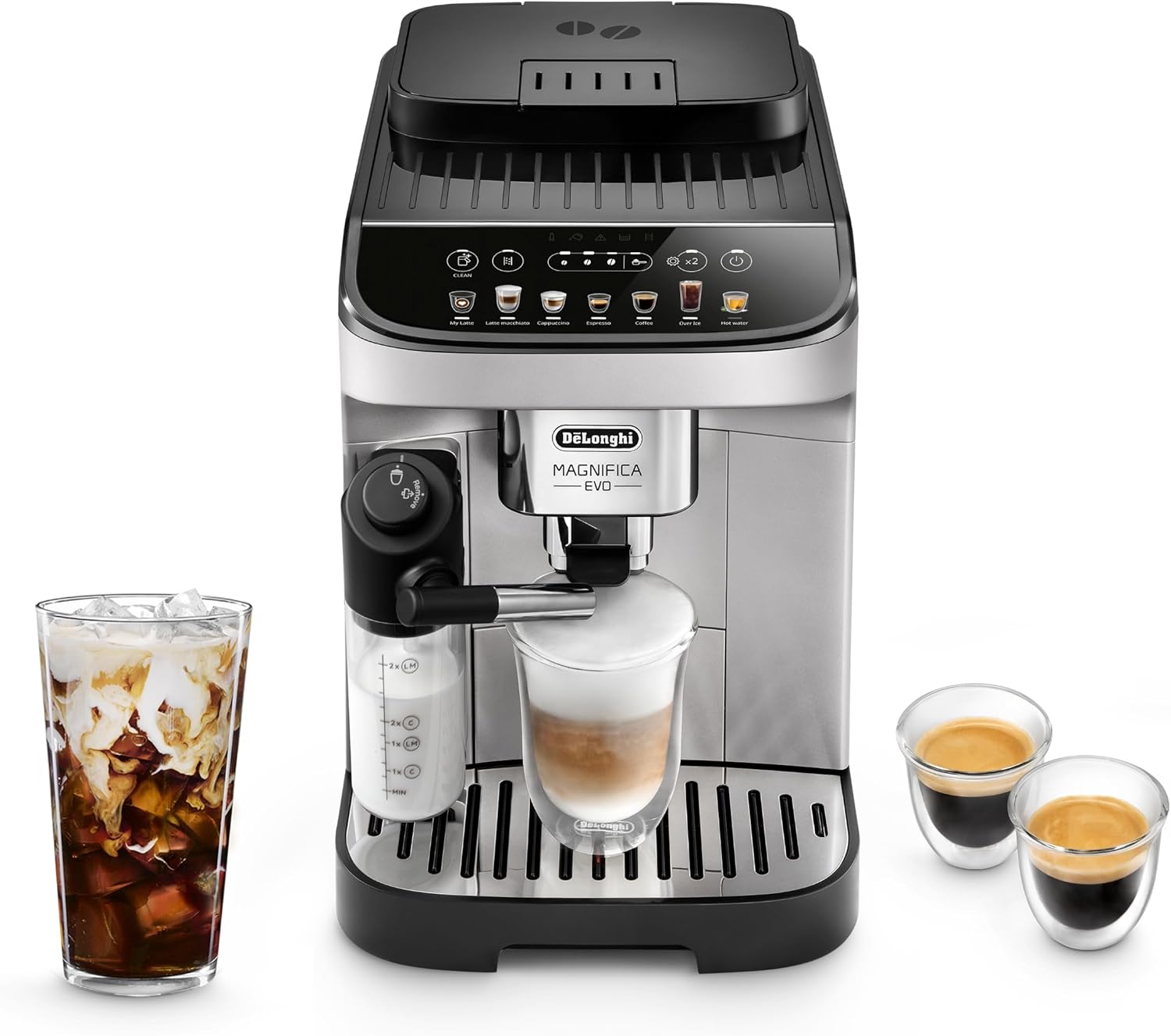 De'Longhi Magnifica Evo Automatic Espresso & Coffee Machine with Auto Milk Frother, Built-in Grinder & Auto-Clean Function - For Latte, Cappuccino, Americano, Iced Coffee, ECAM29084SB , Silver