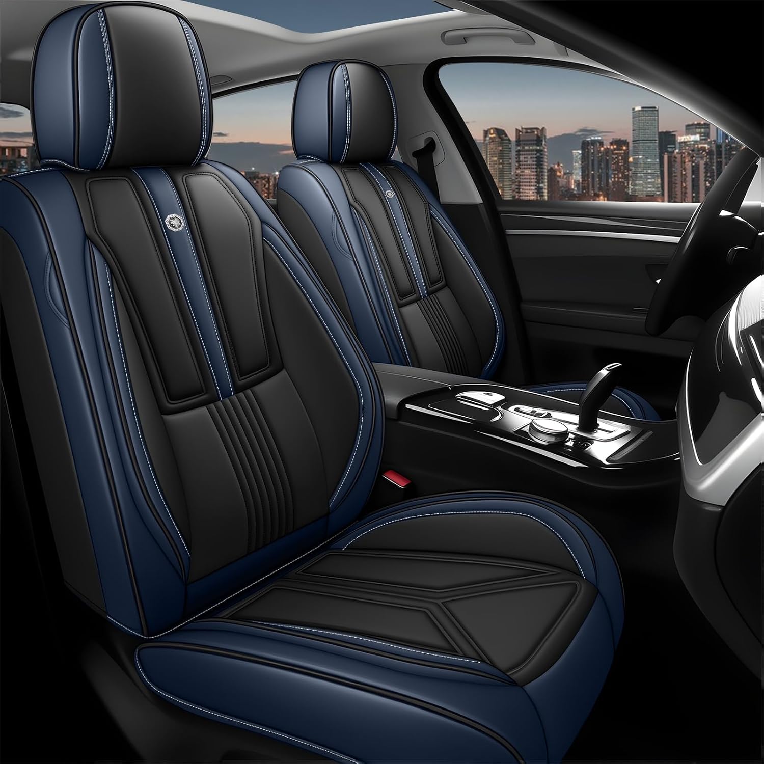Arazi Car Seat Covers Full Set for Toyota Prius 2001-2025, Nappa Leather Seat Cover Full Coverage Waterproof Seat Protector (Black&Blue,5 Seats Standard)