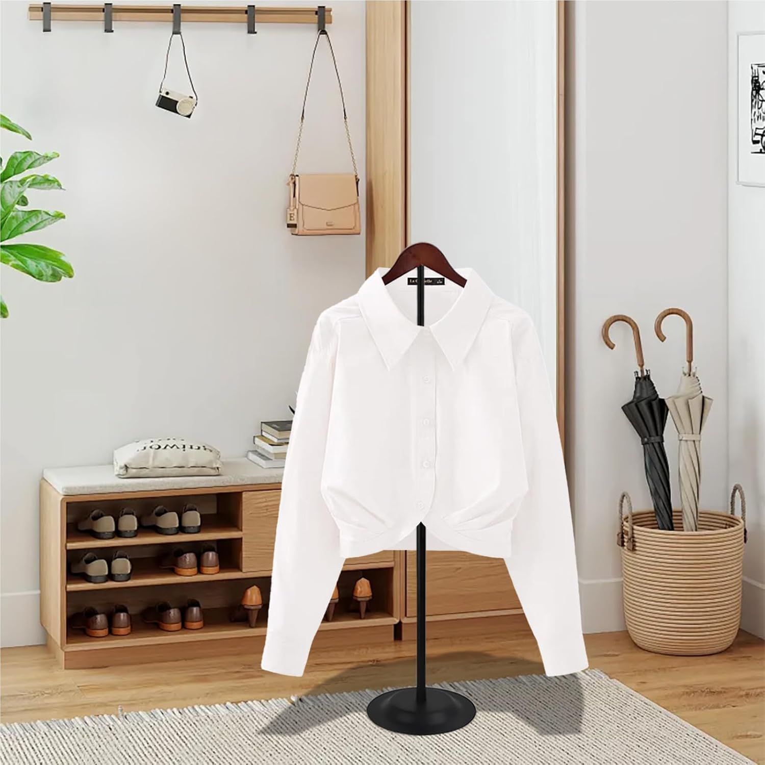 12 Pack T Shirt Display stand, Adjustable T shirt Shoulder Stand for Vendor Portable Hanging wooden Clothes Rack for Clothing Dress Jacket Coat Retail 17-31.5 Inch, Black