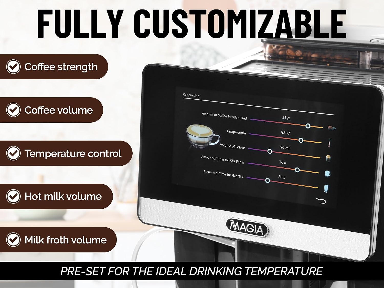 Zulay Magia Fully Automatic Espresso Machine With Grinder - 19 Customizable Coffee Options - Auto-Cleaning For Easy Maintenance - Milk-Foam System For Latte, Cappuccino - New Silver (13.8x18x9.4)