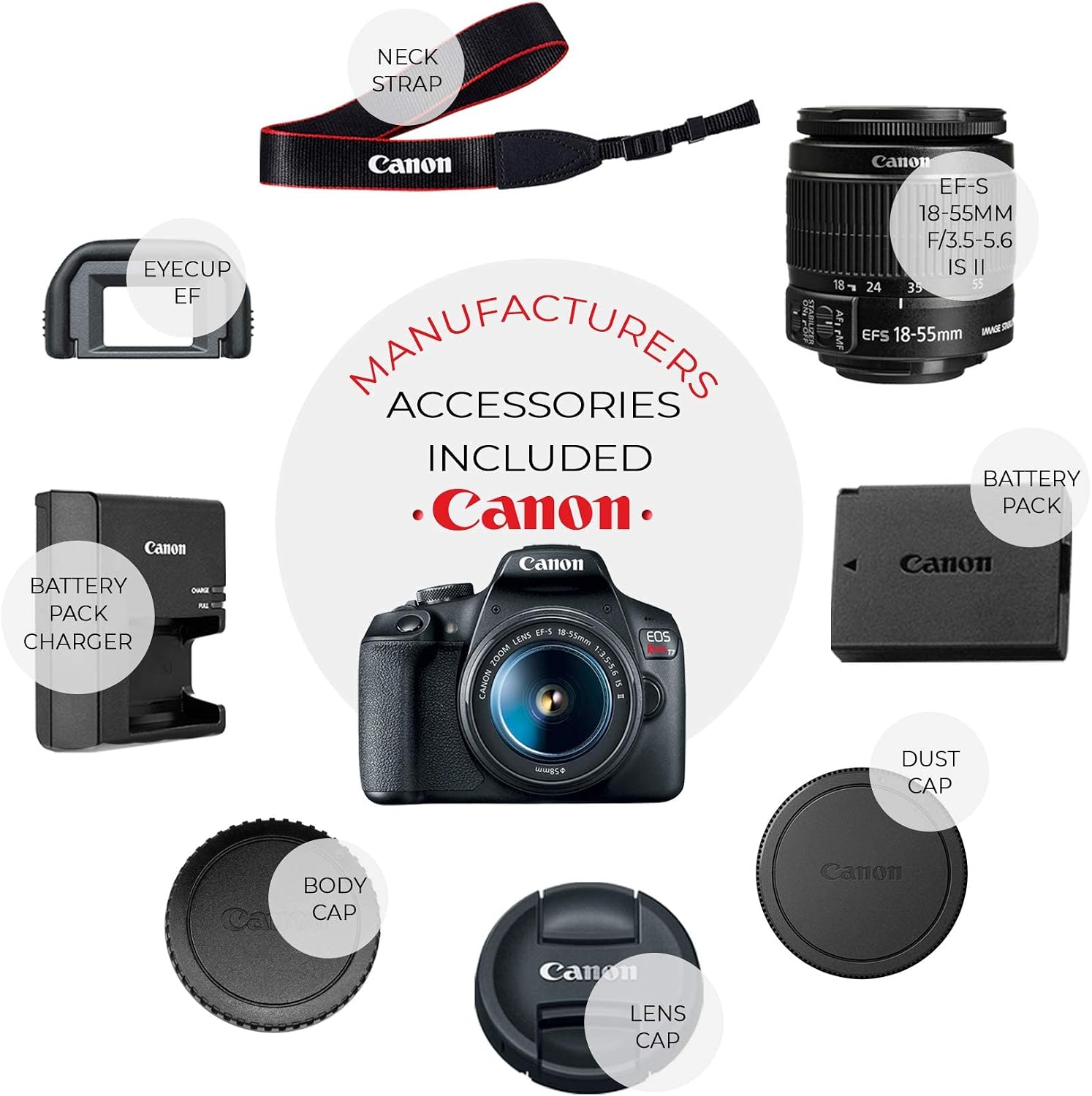 Canon EOS Rebel T7 Digital SLR Camera with EF-S 18-55mm f/3.5-5.6 is STM Lens + 64GB Memory Card + Wide Angle and Telephoto Lens + Tripod + Extra Battery + Remote + Slave Flash (Renewed)