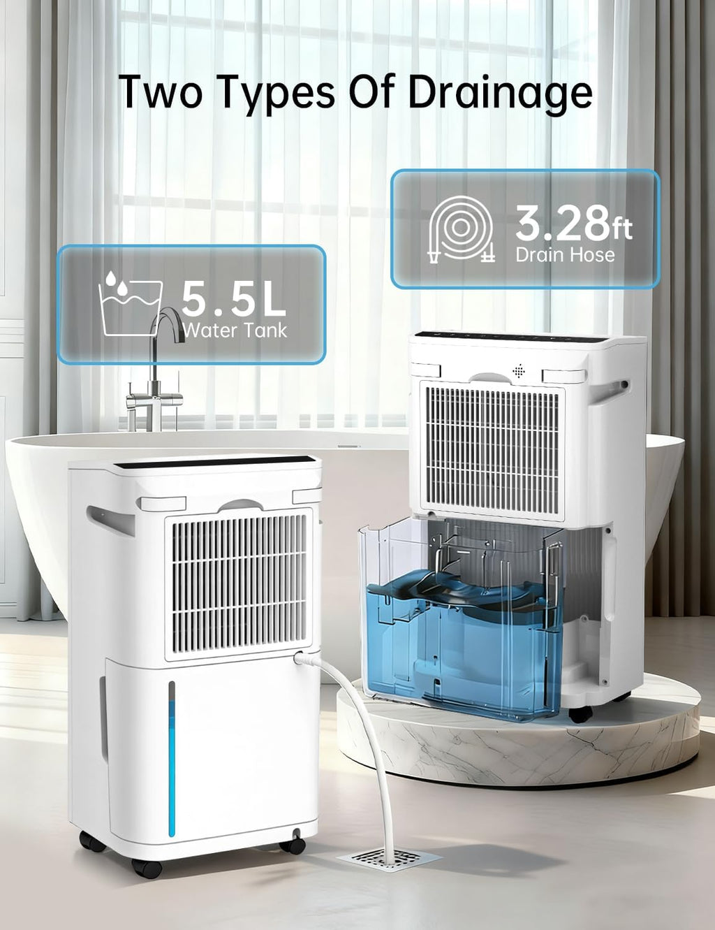 4500 Sq.Ft Dehumidifier with Drain Hose Max 80 Pint, Automatic Defrosting, Intelligent Humidity Control with 24HR Timer, Smart Quiet Dehumidifier, for Basement, Bathroom, Bedroom, Home, White