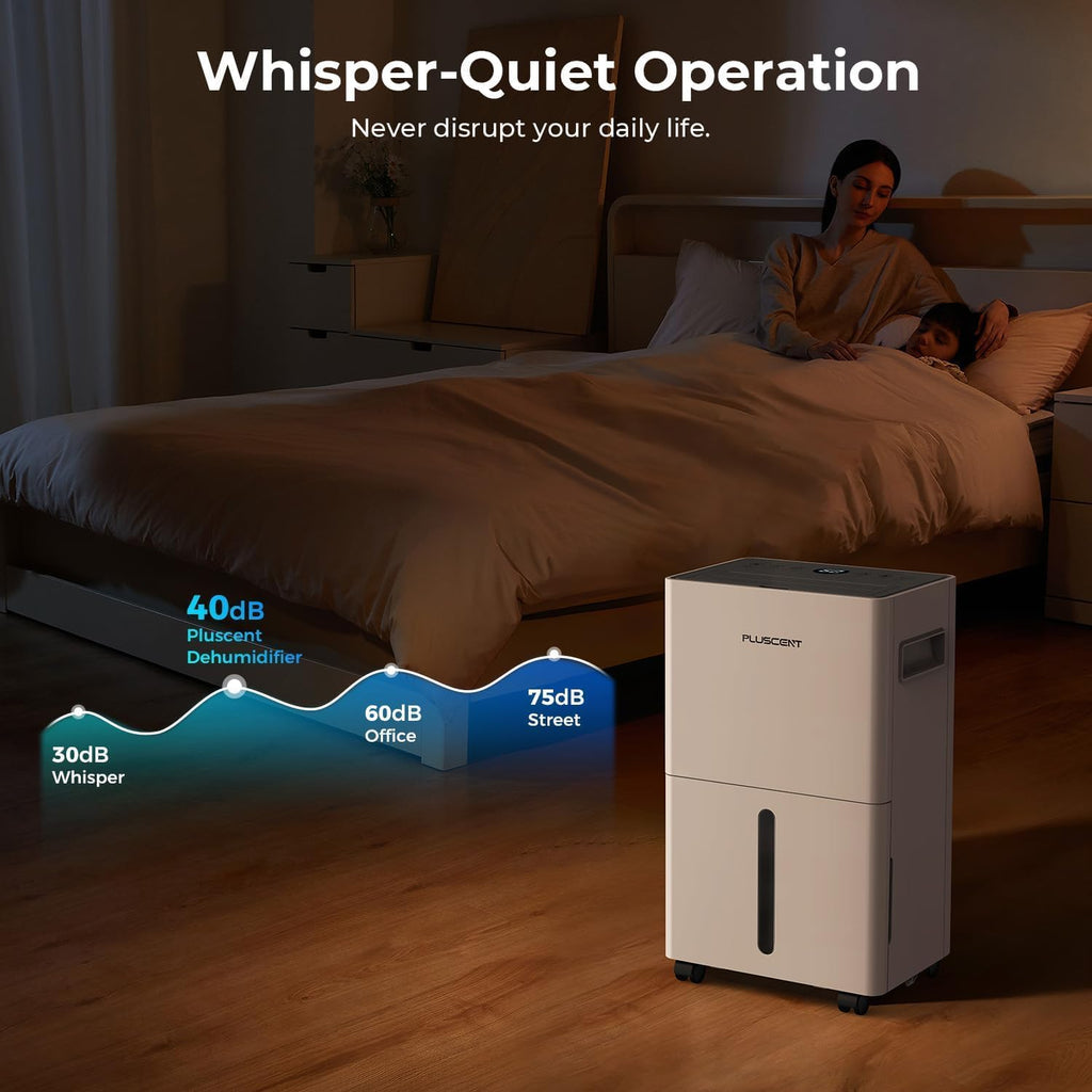 1500 Sq.ft Dehumidifier for Basement, PLUSCENT Max 21 Pint/Day Dehumidifiers for Home, Large Room, Bedroom with Drain Hose, Smart Humidity Control & Monitor, 3 Operation Modes, 24H Timer, Auto Defrost