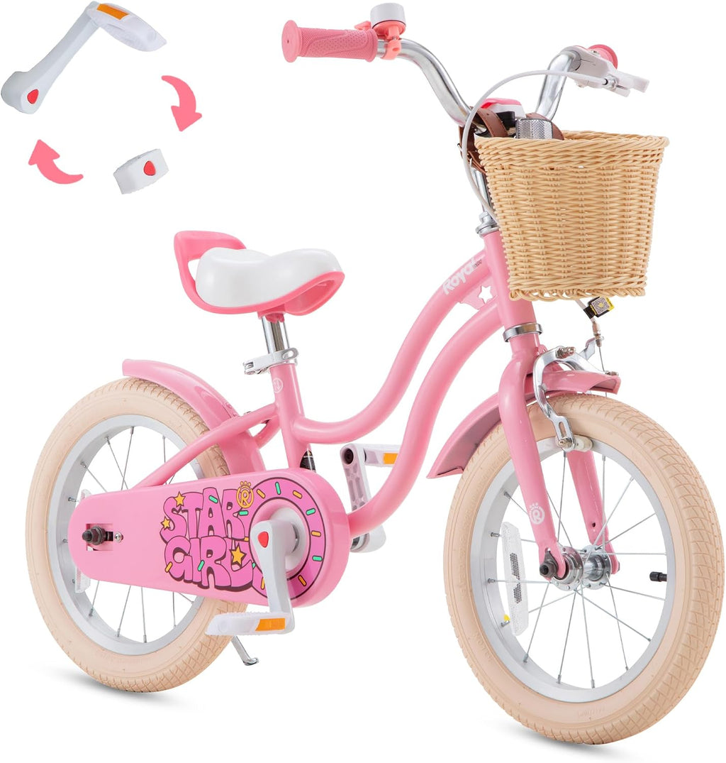 RoyalBaby Girls Bike, Stargirl EZ Kids Bike Balance and Pedal Bicycle with Basket and Dual Handbrake, 12 14 16 18 Inch Toddlers to Big Kids 3-8 Years, Multiple Colors