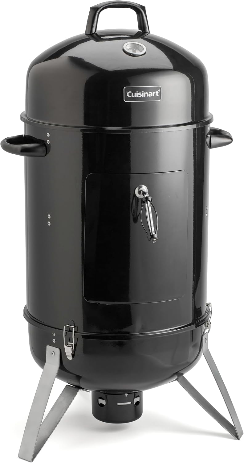 Cuisinart 18' Vertical Charcoal Smoker, Integrated Thermometer, Water Bowl and Dual Vents Perfect for Smoked Brisket, Chrome Plated Grates Smoker Grill for BBQ, Camping, Tailgates