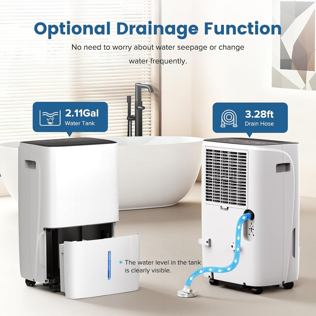 150 Pint Dehumidifier for Basement and Home, Covers up to 6,500 Sq. Ft Rooms, High-Efficiency Compressor Dehumidifier with Drain Hose and 2.11 Gallons Water Tank, Auto Shut-Off, 24HR Timer