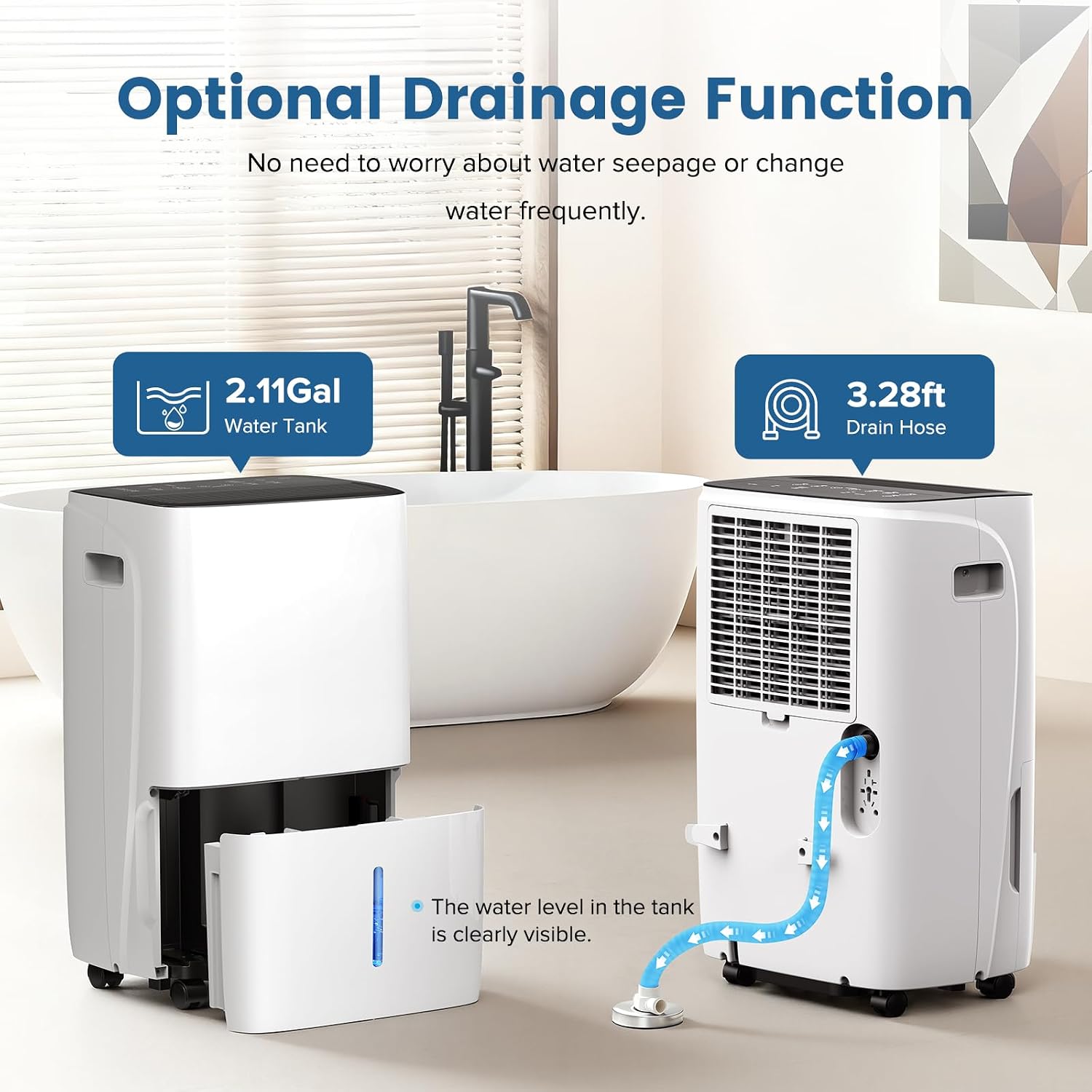 150 Pint Dehumidifier for Basement and Home, Covers up to 6,500 Sq. Ft Rooms, High-Efficiency Compressor Dehumidifier with Drain Hose and 2.11 Gallons Water Tank, Auto Shut-Off, 24HR Timer