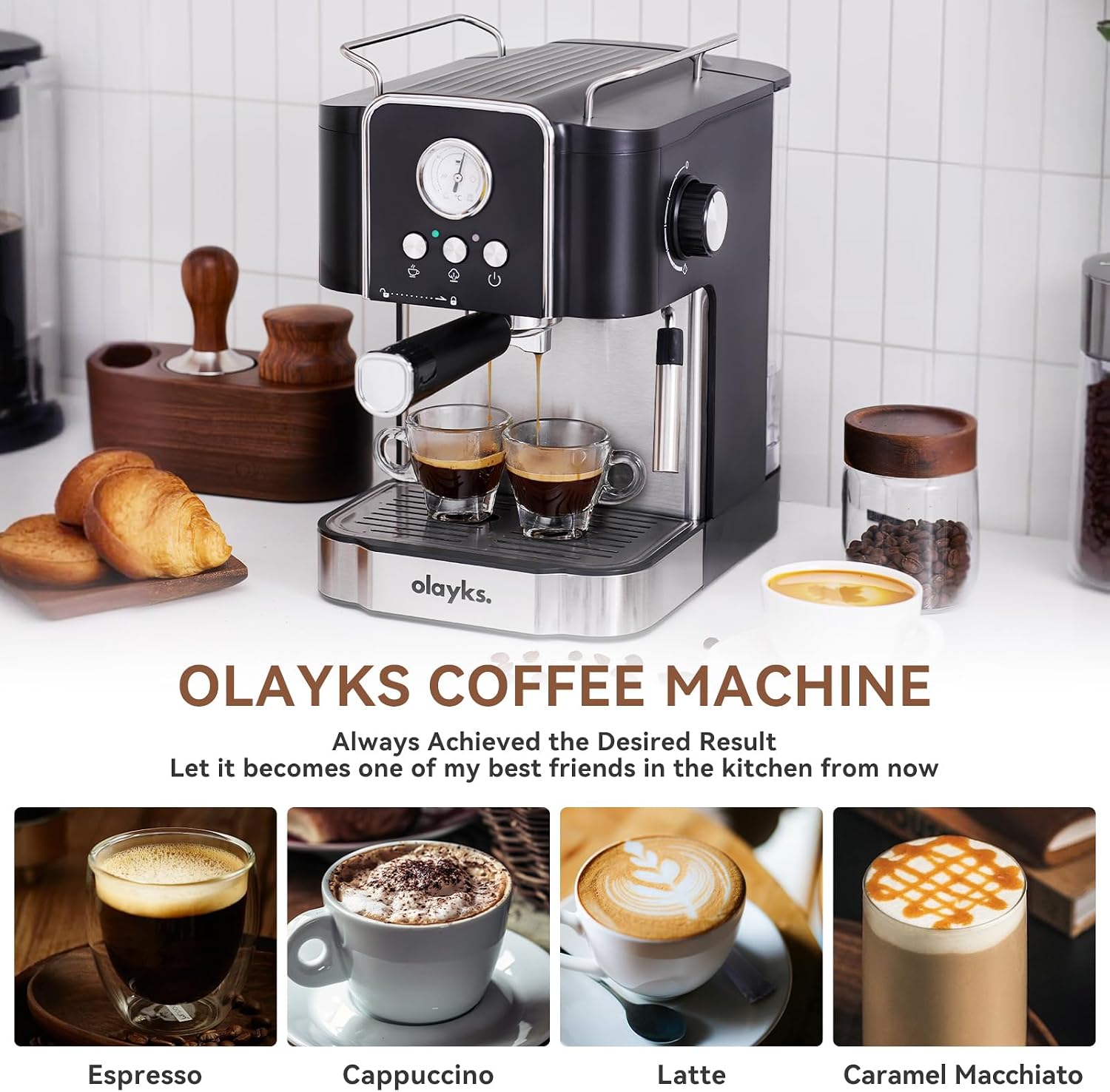 Espresso Machine 20 Bar, Professtional Espresso Coffee Maker with Milk Frother Steam Wand for Latte, Cappuccino, Espresso Maker with 1.8L Removable Water Tank, Gift for Dad or Mom