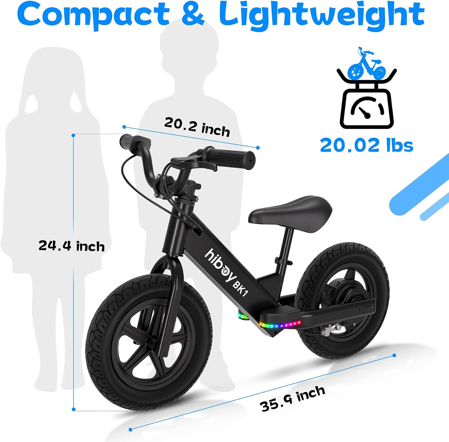 Hiboy Electric Balance Bike for Kids, 12-Inch Tires, 5.6/9 mph, Adjustable Seat, Up to 4.9 Miles, Electric Bike for Kids Ages 3–5