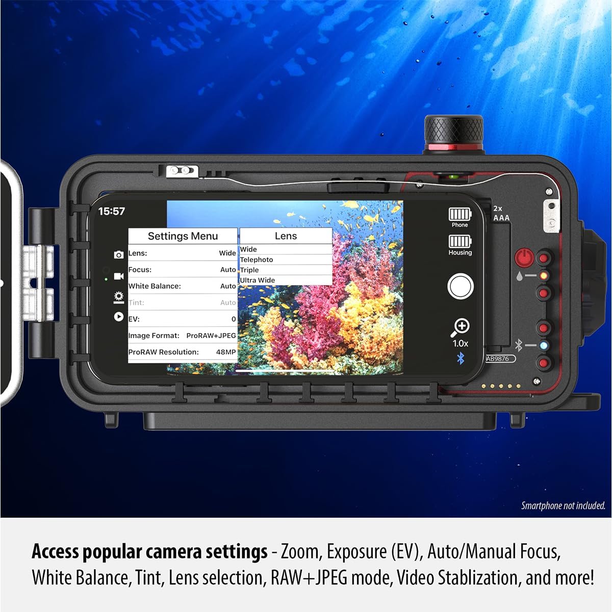 SeaLife SportDiver Ultra Underwater Smartphone Scuba Housing – Dive to 130', Waterproof Photography, Easy Camera Controls, with Leak Alarms, Fits Most Phones