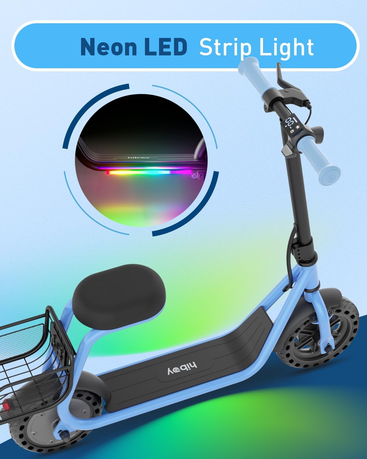 Hiboy Q2 Lite Electric Scooter with Seat for Kids Ages 4–10, LED Lights, UL Certified, 9.3 MPH, 100W Motor, Easy Control