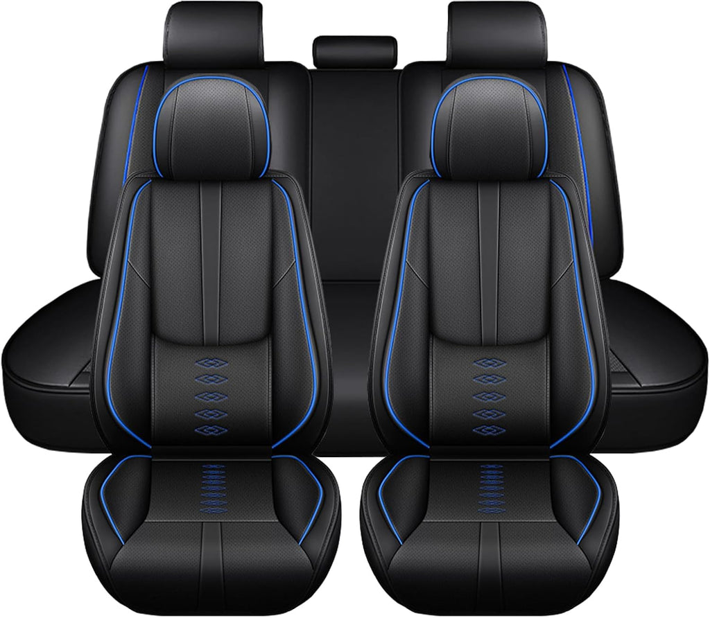 Leather Seat Covers for Toyota Land Cruiser 2000-2024,Premium Car Seat Covers Full Set,Waterproof Car Seat Protectors with Airbag,Comfort Interior Cover Seats for Cars(Black+Blue)