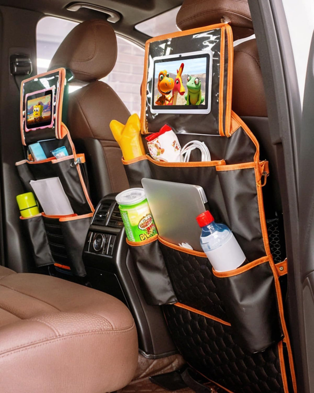 Owleys Car Seat Organizer Backseat Back Organizers & Storage Of Automotive Seatback Toy Organization For Kids Black Brown Tan 2 pc