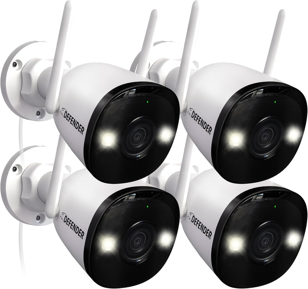 Defender AI Powered 4K Guard Pro 8MP WiFi 6, Plug-in Power Wireless Security Camera Outdoor, with Smart AI Human Detection, Bluetooth, Two-Way Talk, Works w/Guard App, 4 Pack