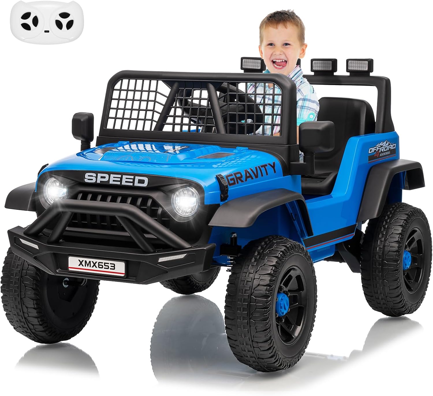 12V Kids Ride on Car Truck, Kids Electric Vehicles Car Ride on Toy Extra Wide Seat and Legroom for Toddlers with Remote Control, 3 Speeds, LED Light, Music, USB for Children 3-6 Years, Blue