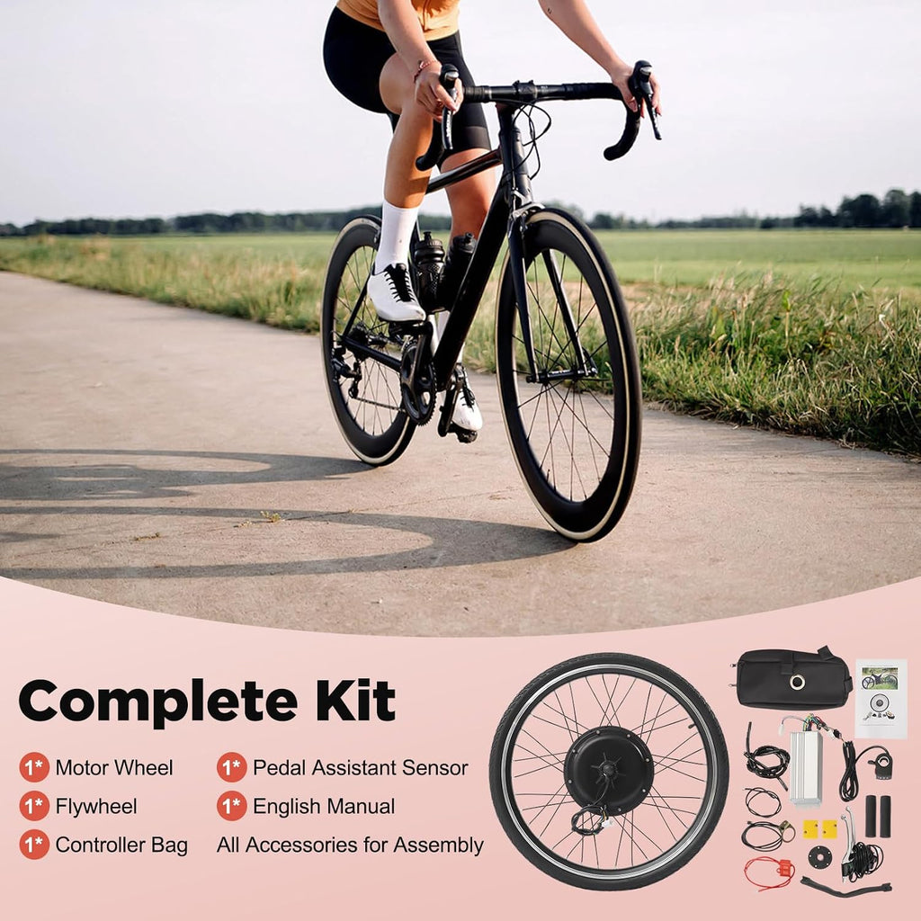 Electric Bike Conversion Kit, 48V 1000W 26' Rear Wheel Powerful Motor E-Bike Conversion Kit w/Thumb Throttle & Pedal Assistant Sensor, E-Bike Hub Motor Conversion Kit for 26 Inch Bike