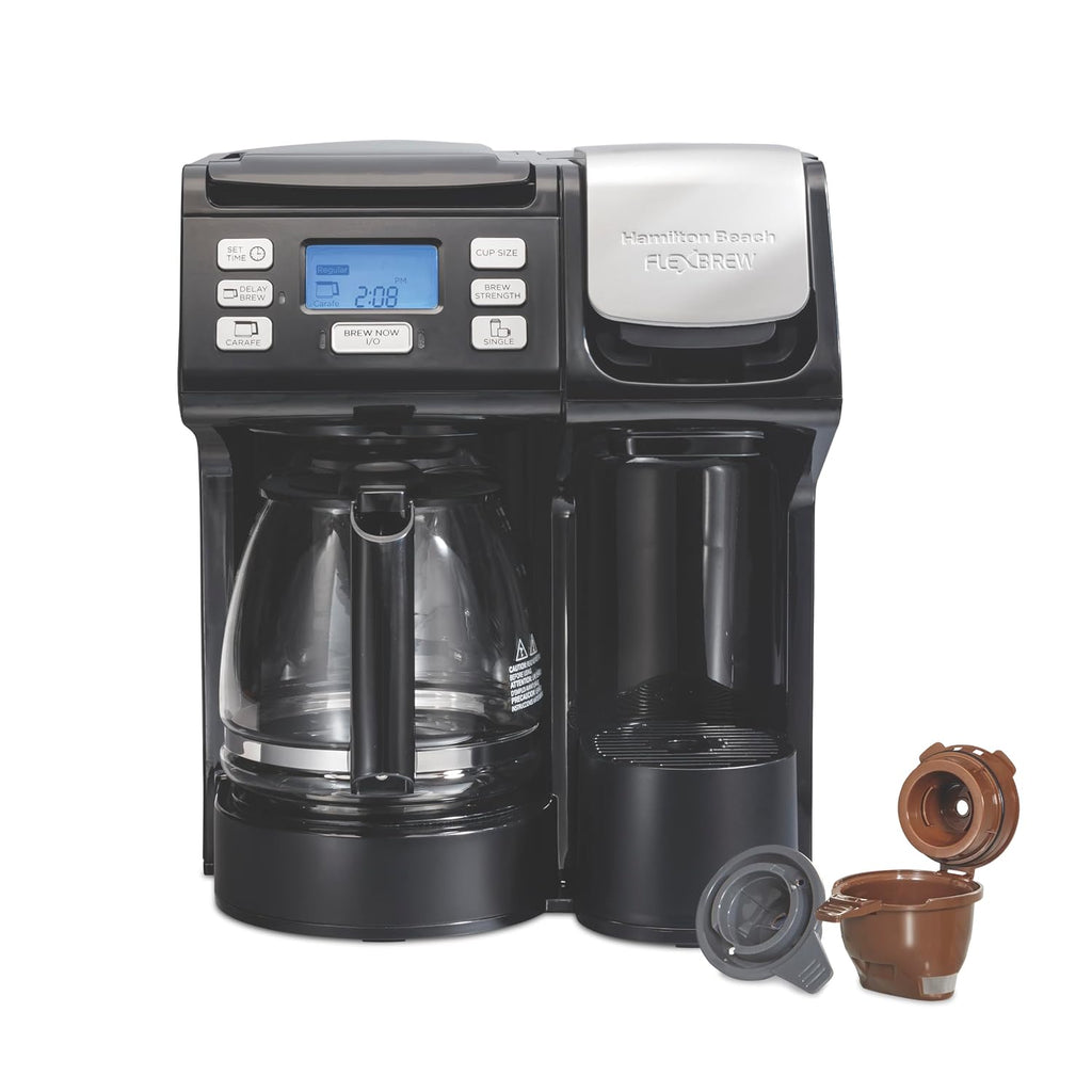 Hamilton Beach FlexBrew Trio 2-Way Coffee Maker, Compatible with K-Cup Pods or Grounds, Combo, Single Serve & Full 12c Pot, Black - Fast Brewing (49902JN)