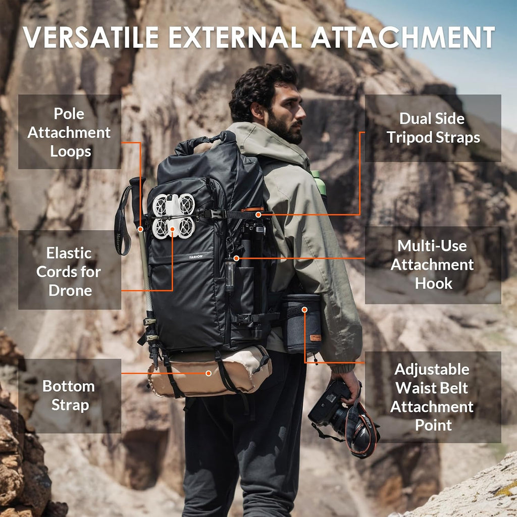 TARION Large Camera Backpack for Photographers - 35L Expandable DSLR Waterproof Camera Bag with 16' Laptop Compartment & Side Access & Adjustable Waist Strap & Rain Cover (Xprober)