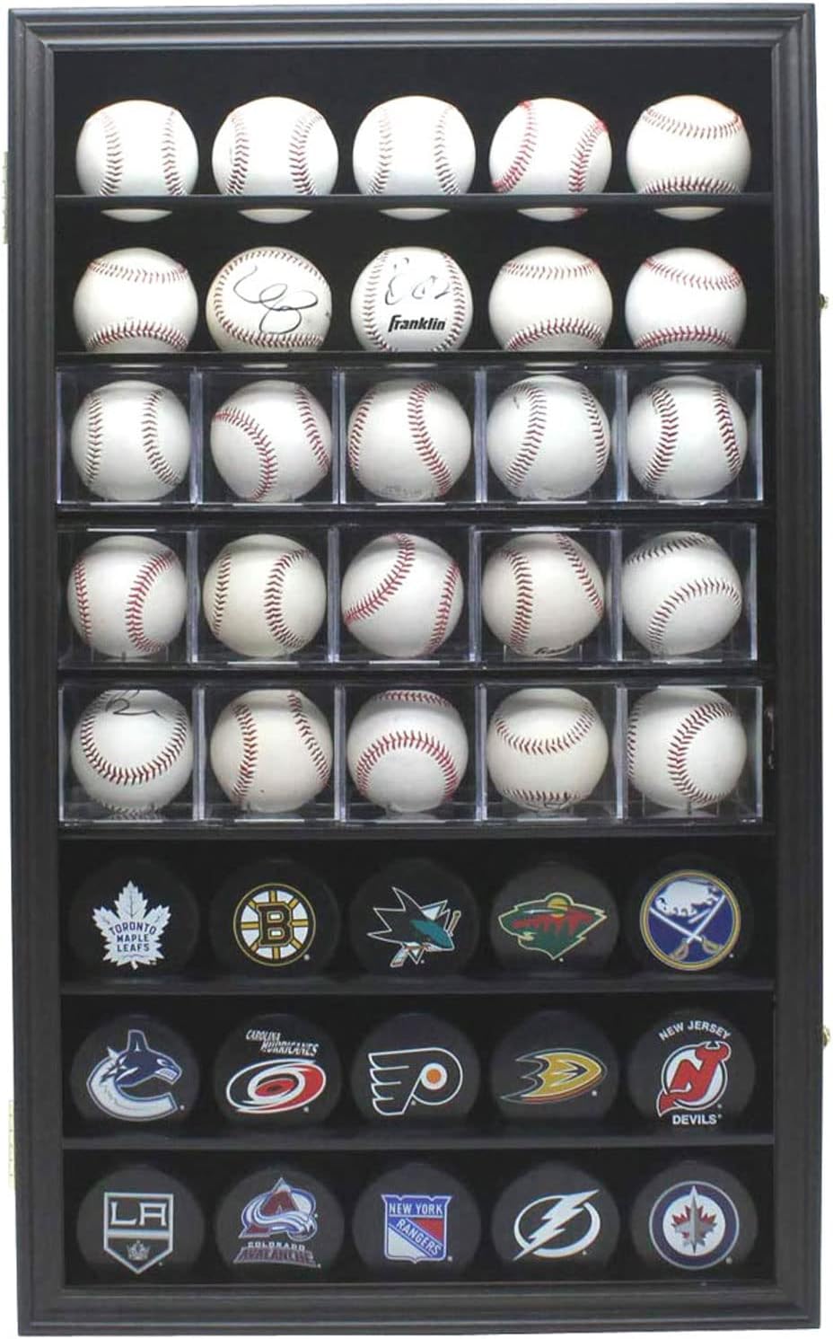 40 Hockey Puck Display Case Cabinet Holder Rack Baseball Display Case Baseball Cubes Showcase Cabinet with UV Protection Door Lockable, Black Finish Frame