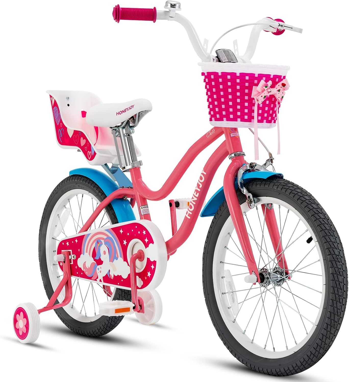 HONEY JOY Kids Bike, 14 16 18 Inch Girls Bike for Toddlers w/Training Wheels, Handbrake & Coaster Brake, Steel Frame, Fully Enclosed Chain, Little Princess Style Children Bicycle, Gift for Girls 3-8