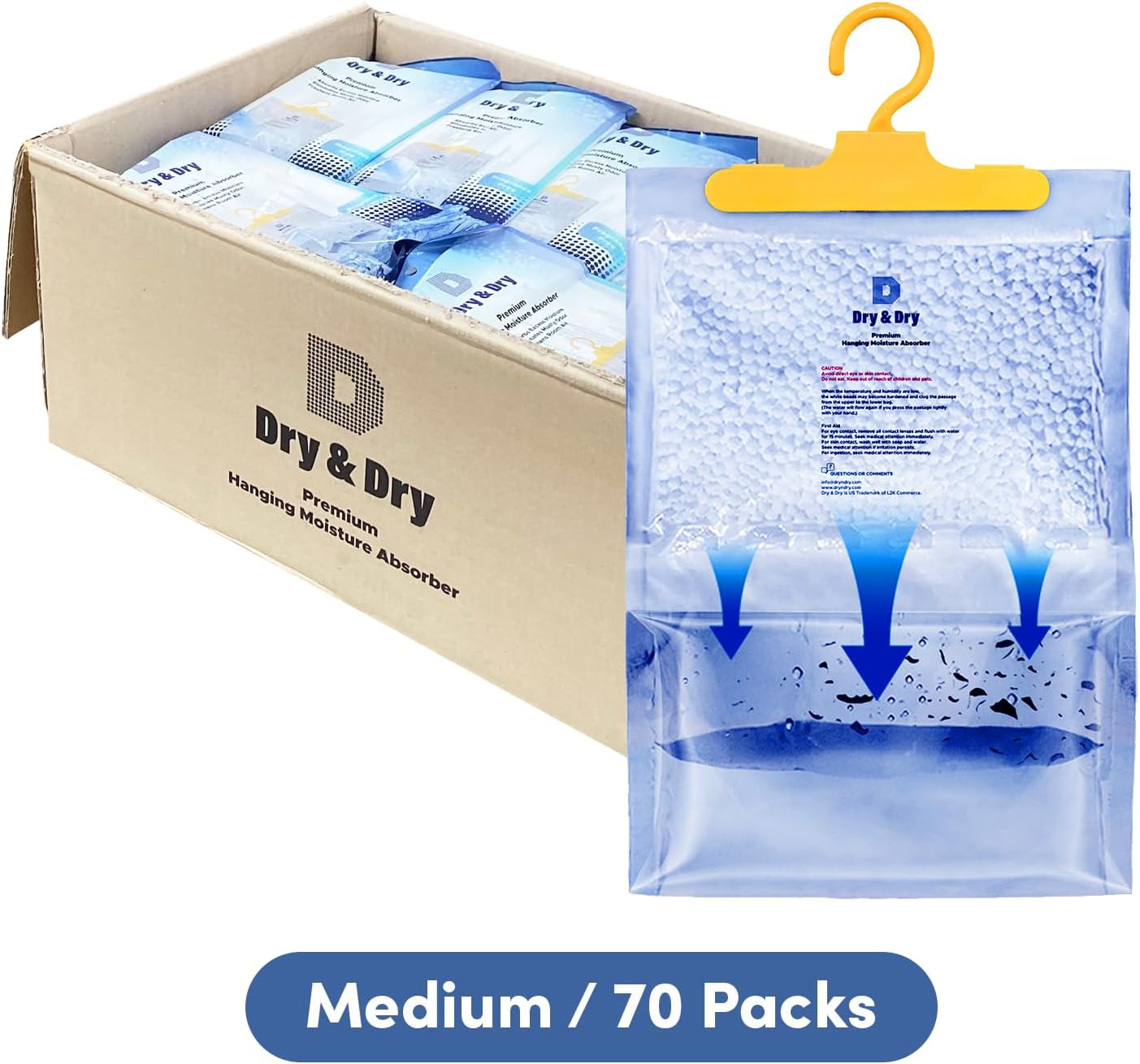 Dry & Dry 70 Pack [7 OZ] Moisture Absorbers - Home & Basement Dehumidifiers