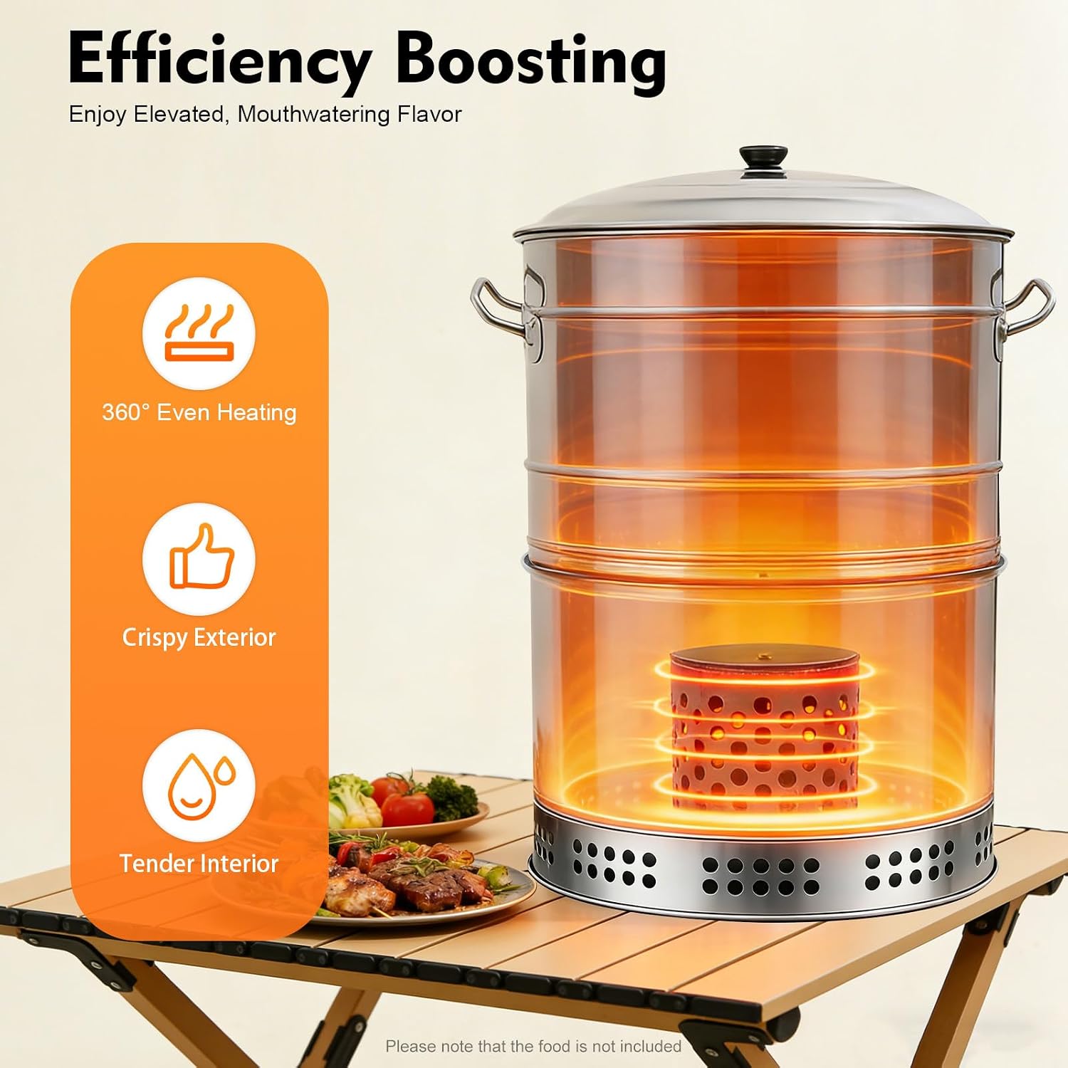 Portable Stainless Steel Charcoal Grill Barrel, 360°Smokeless BBQ Grill with Oil Tray, Large Camping Grill for Backyard, Travel and Patio Cooking, Barbecue Grill with 50 Skewers, Silver