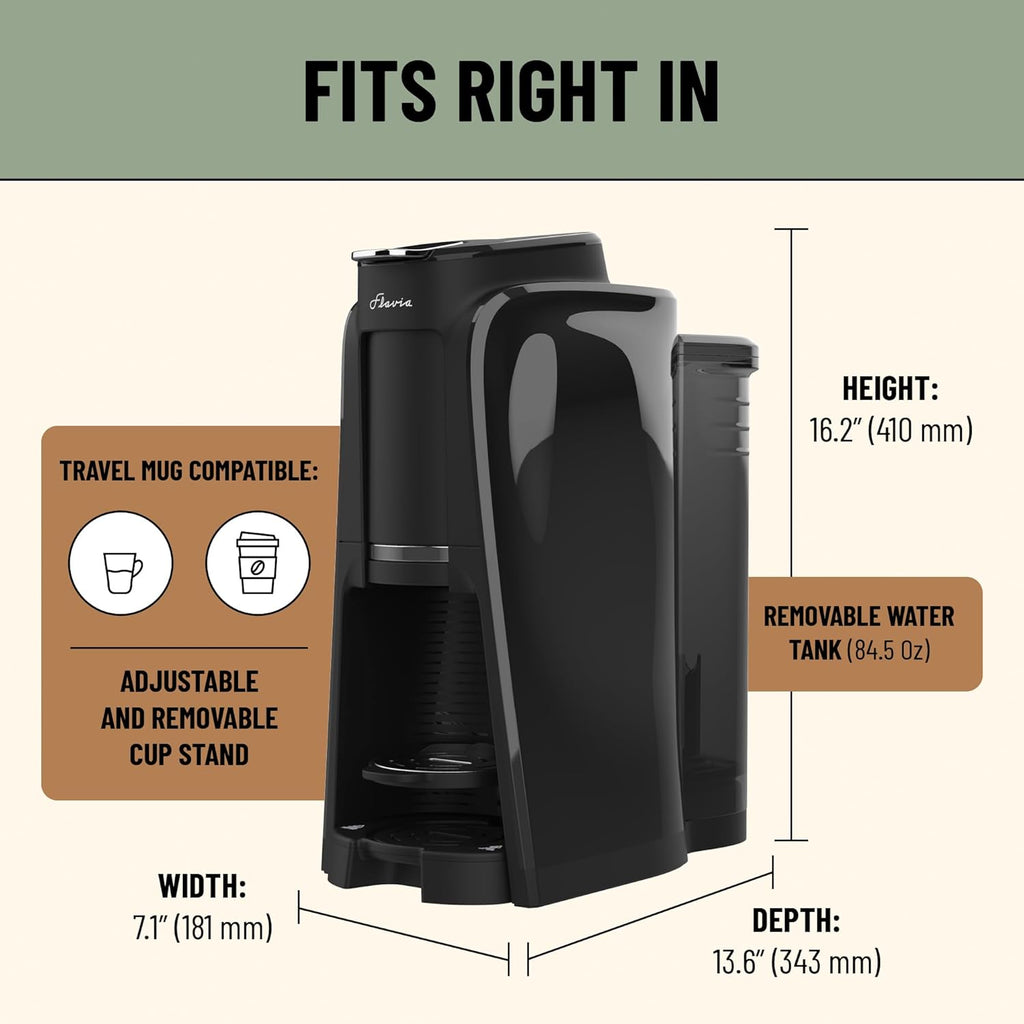 Flavia Aroma Brewer Bundle with 84 Freshpacks and 1 Merchandiser - Coffee Machine, Makes Coffee, Lattes, Tea, and other Hot or Iced Beverages, Multiple Brew Sizes, Black, Works ONLY with Freshpacks