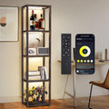 OUTON 67' Glass Display Shelf with Dimmable LED Floor Lamp, Collectibles Display Cabinet with Remote & App Control, 5 Tier Open Bookshelf Lamp for Living Room, Bedroom, Office, Home Decor, Walnut
