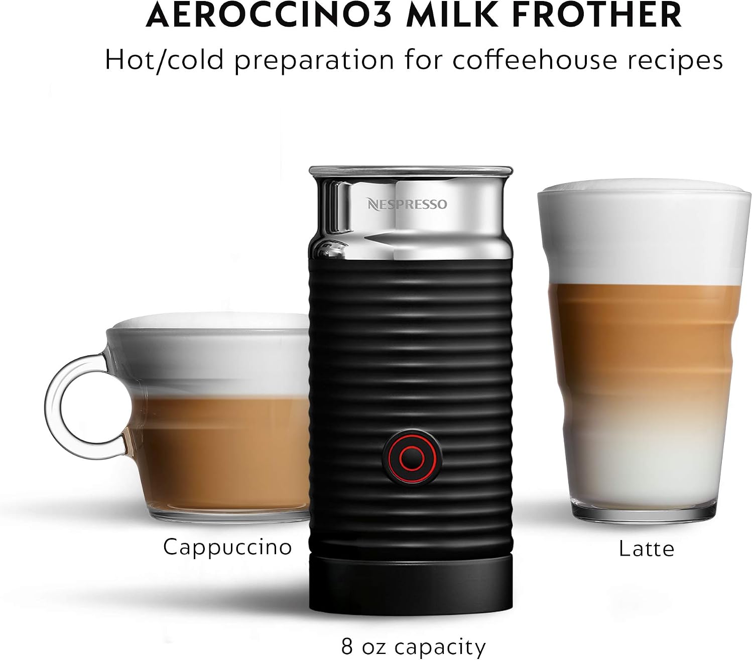 Nespresso Vertuo Next Coffee & Espresso Machine compatible with De'Longhi, Dark Grey w/Aeroccino Milk Frother, One Touch Brew, Single-Serve Coffee & Espresso Maker (Renewed)