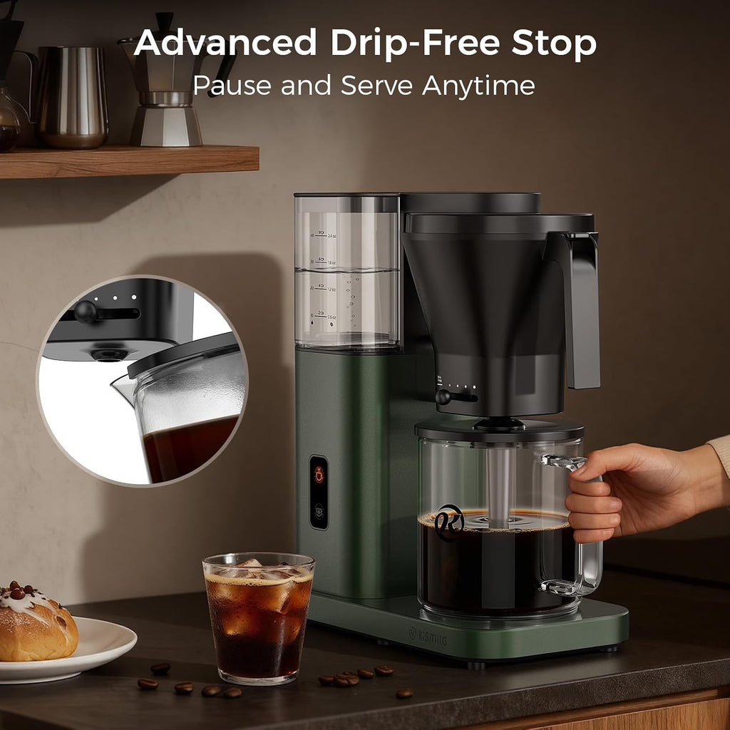 Kismile SCA-Certified 8 Cup Drip Coffee Maker, Pour Over Coffee Machine with 3s Instant Heat 197–205℉, Adjustable Flow Control, Removable Water Tank, Deep Cold Brew & 40 Min Keep Warm (Juniper)
