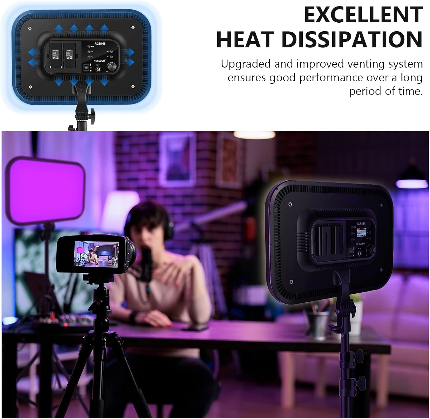 NEEWER RGB168 18.3' RGB LED Video Panel Light with App Control, Bluetooth, 2 Pack Tripod Stand Kit, 60W/360° Full Color/2500-8500K/CRI97+, Studio Photography/YouTube/Game Streaming