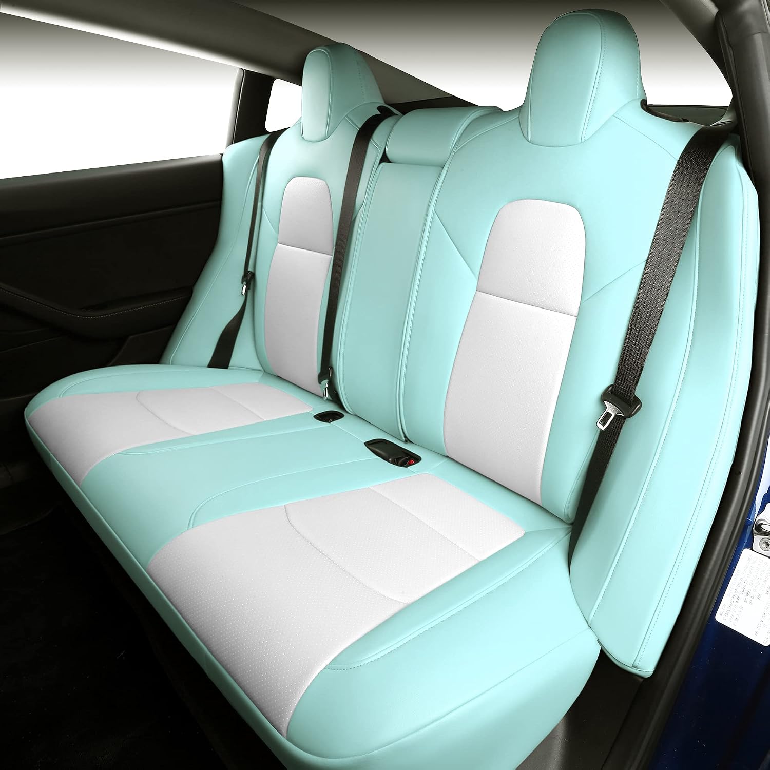 Seat Cover Custom Fit for Tesla Model 3 Synthetic Leather Car Seat Cushion Protector for 2017 2018 2019 2020 2021 2022 2023 Customized (Lichi Eggshell Blue Model 3)