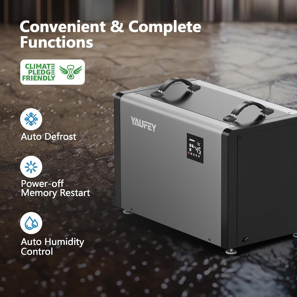 Yaufey 216 Pints Commercial Dehumidifier with Pump for 8000 Sq.Ft. Crawl Space, Basement, Industrial Area, 10-90% RH Humidity Control, 24/7 Running Continuous Drainage, TUV Certified, 5-Yr Coverage