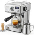 HIBREW H10A - 58mm Espresso Machine, Stainless Steel Body with Milk Frother, Customizable Settings, Smart Display + 20 Bar Pressure Gauge.