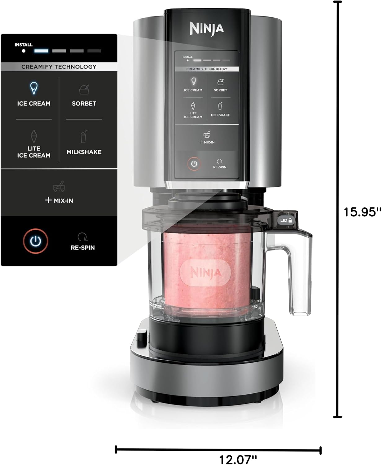Ninja CREAMi Ice Cream Maker | 7-in-1 - IceCream, Gelato, Sorbet, Milkshakes, Mix-ins, Smoothie Bowls & More | Includes (1) Dishwasher Safe 16 oz. Pint with storage lid | Black | NC299AMZ